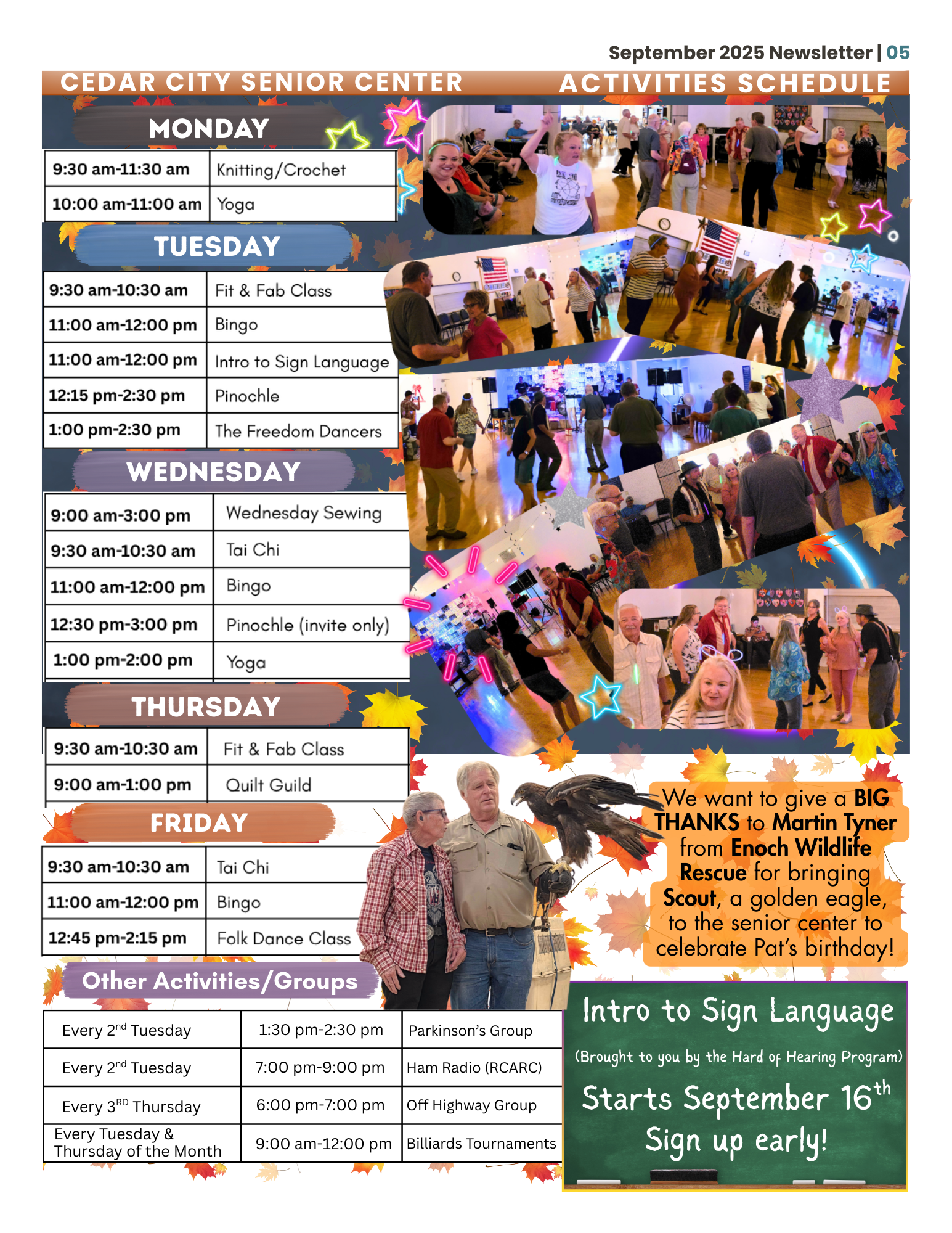 Cedar Senior Center activity schedule