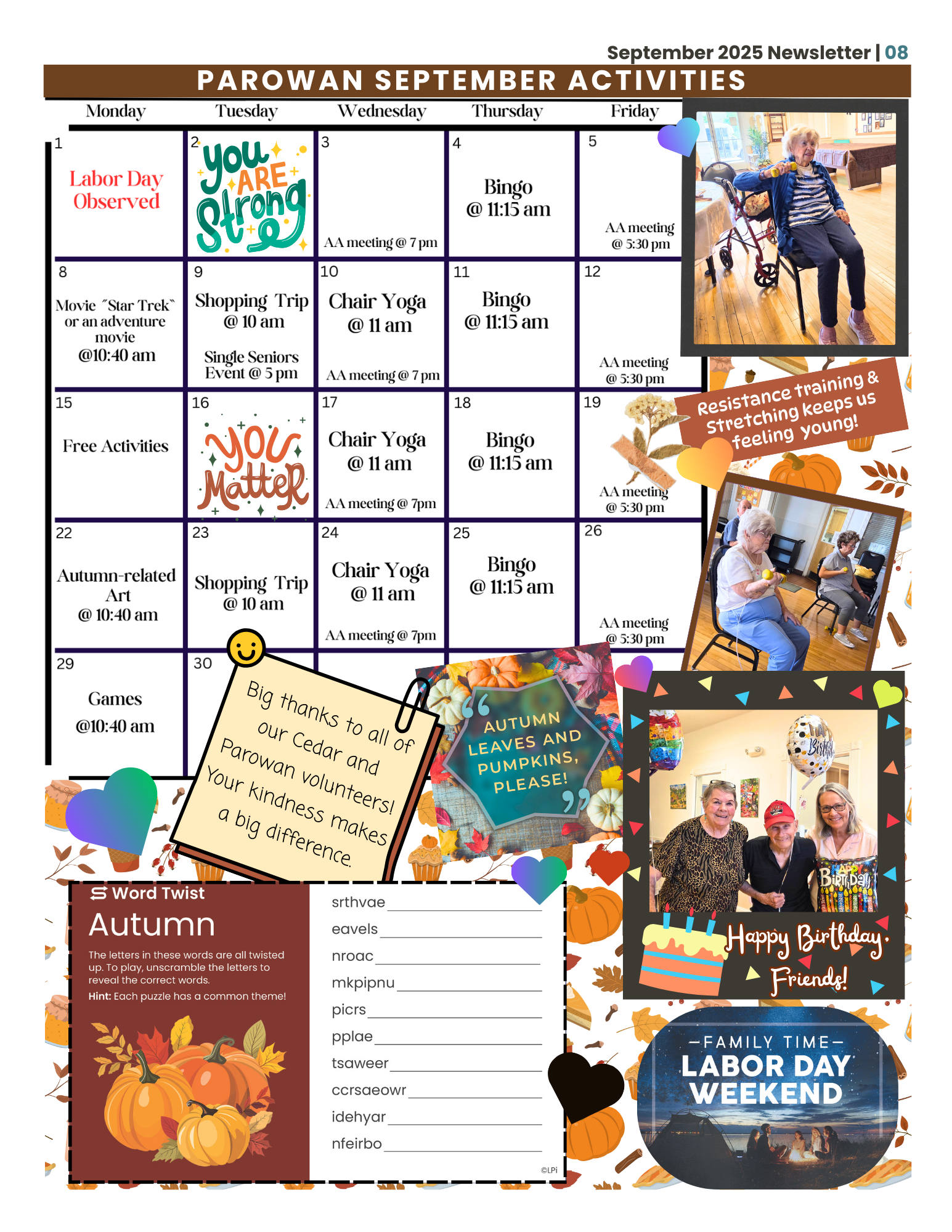 Parowan Senior Center activity schedule