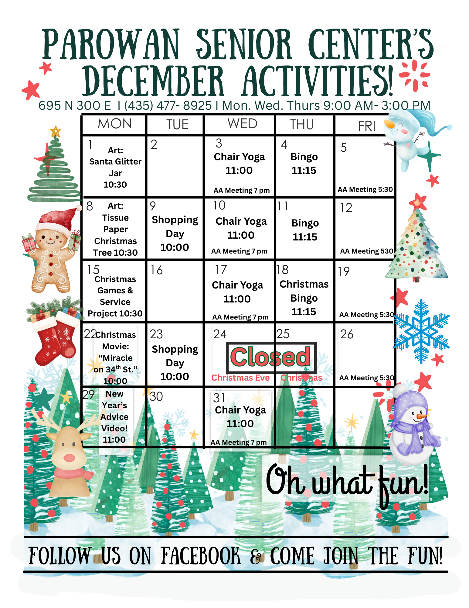 Parowan Senior Center activity schedule