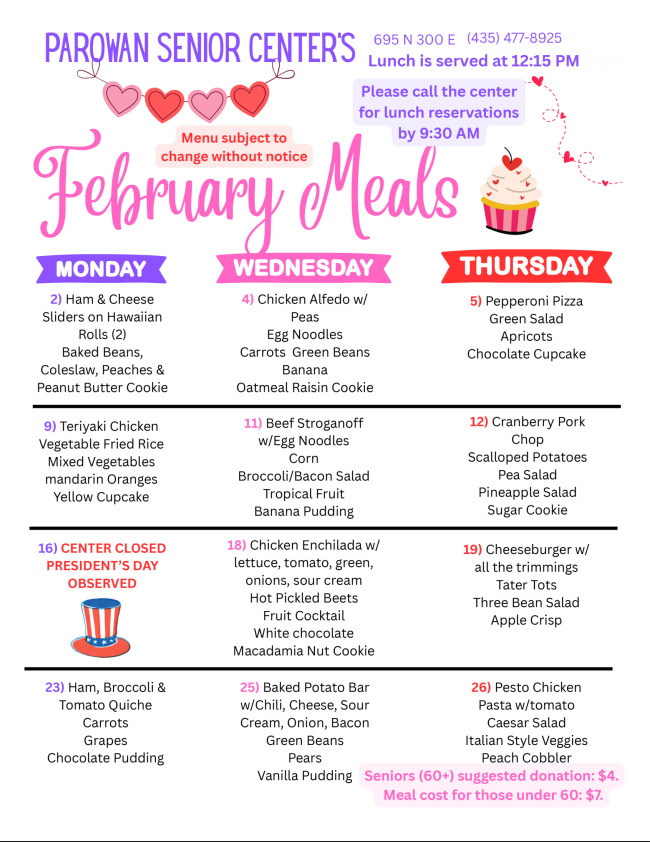 Parowan Senior Center menu