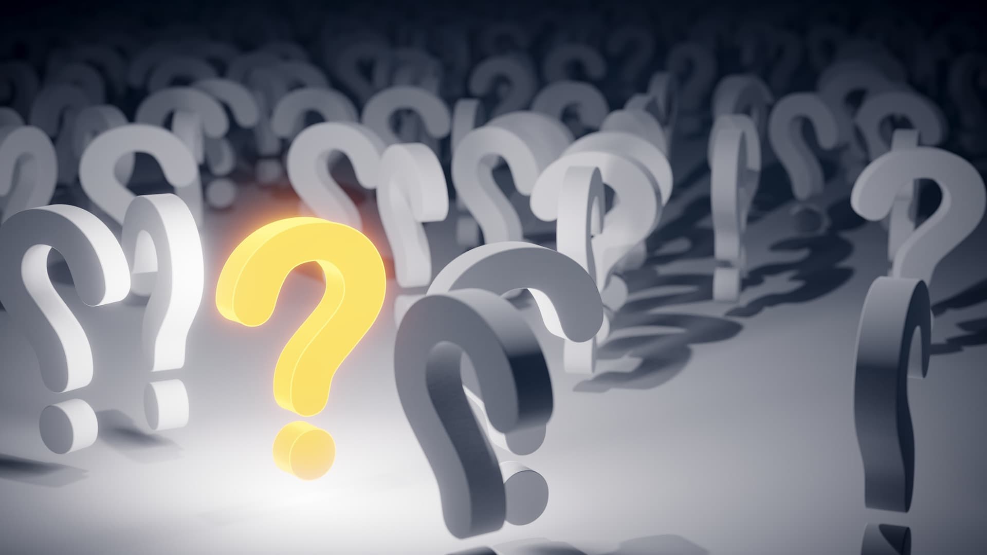 question marks with one yellow one 